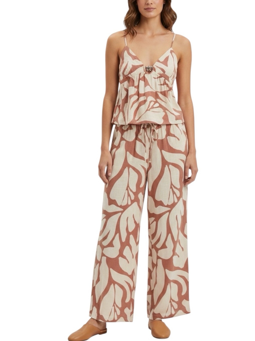ABLE THE LABEL Linen Blend Wide Leg Pull-On Pants in Beige Rust Size M — NWT